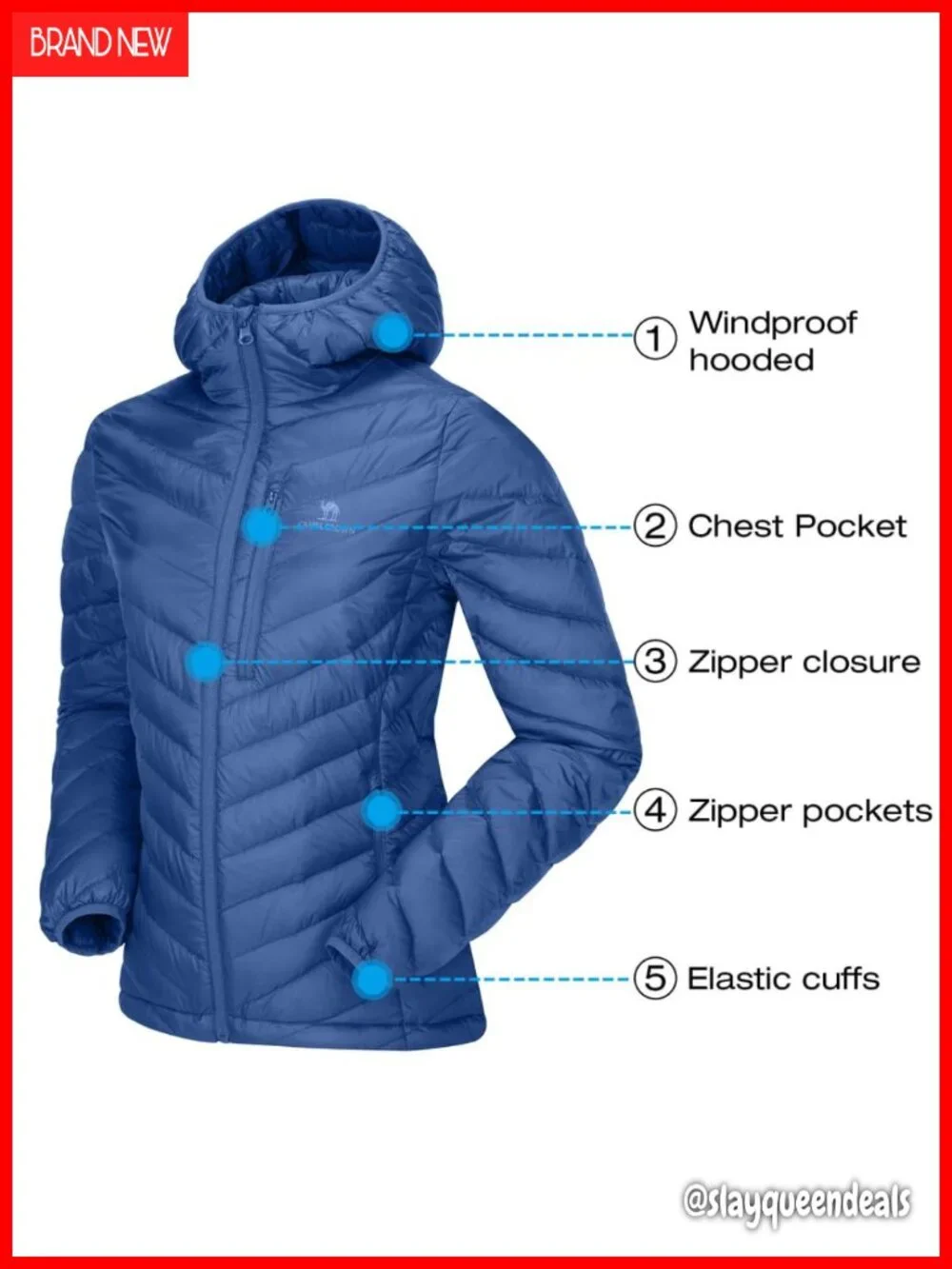 Women's Lightweight Packable Down Puffer Coat with Hood and Chest Pocket